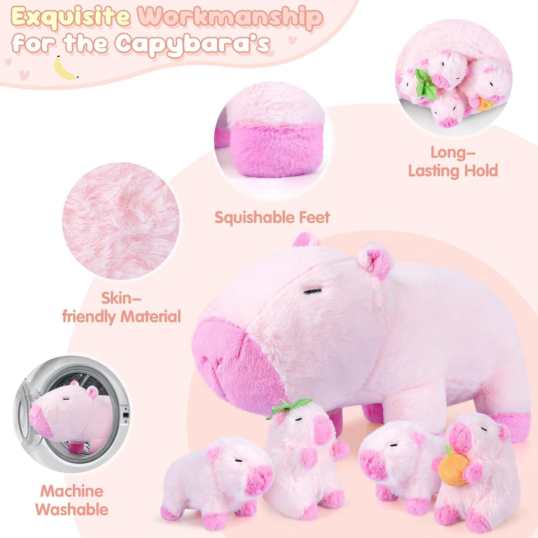 SuzziPals Peluche Capybara rosa 5 en 1 con bebés en el interior, ju...