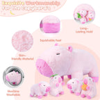 SuzziPals Peluche Capybara rosa 5 en 1 con bebés en el interior