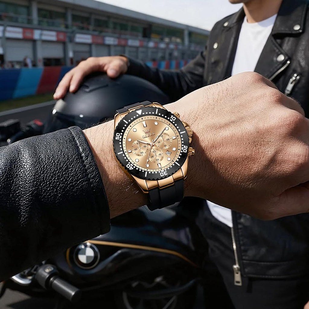 OLEVS Relojes para hombres con correa negra, Reloj cronógrafo profesional para hombres
