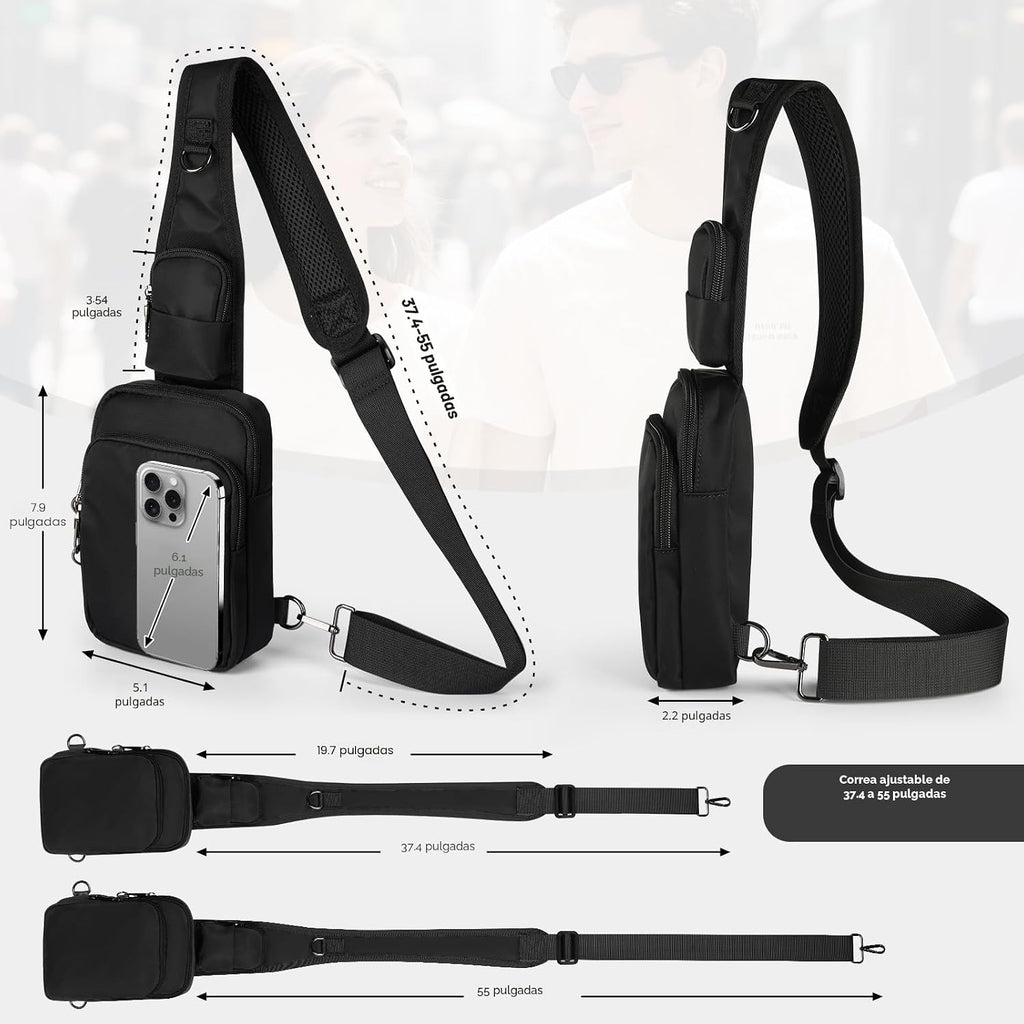 Bolso bandolera con cierre de cremallera, bloqueo RFID y resistente al agua para hombres y mujeres