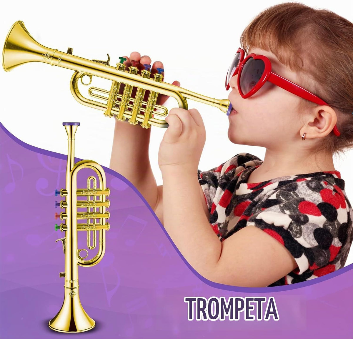 Juego de 2 piezas de saxofón de trompeta de juguete para niños, instrumento musical de plástico para regalo