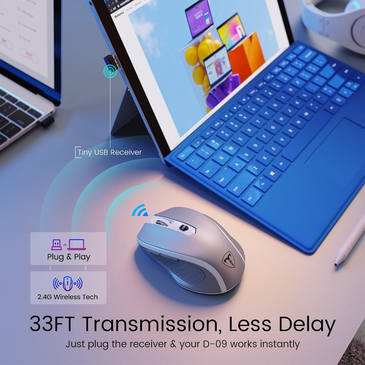 HOTWEEMS D-09 - Ratón inalámbrico para laptop, ergonómico Plus, mou...