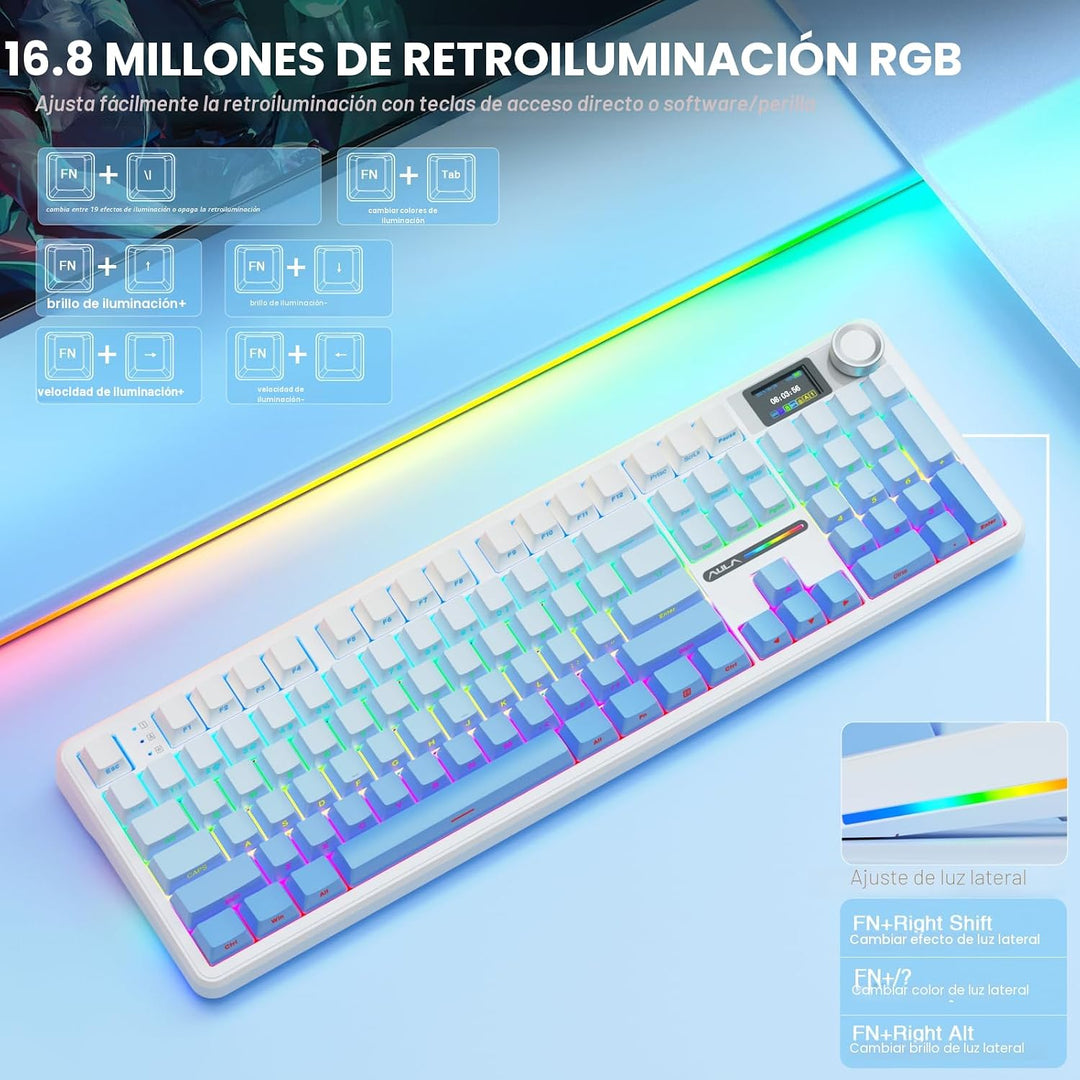 AULA F108 PRO - Teclado mecánico inalámbrico con pantalla y perilla...
