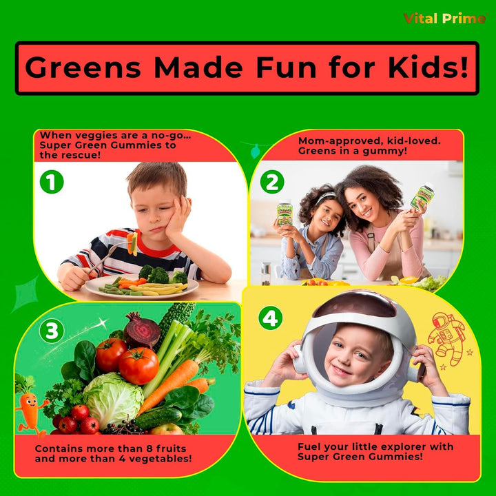 Vital Prime - Gomitas súper verdes para niños, 90 unidades, sabor a...