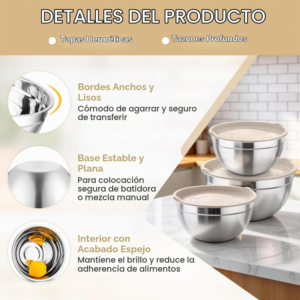 TeamFar - Cuencos para mezclar, cuencos de acero inoxidable y tapas herméticas