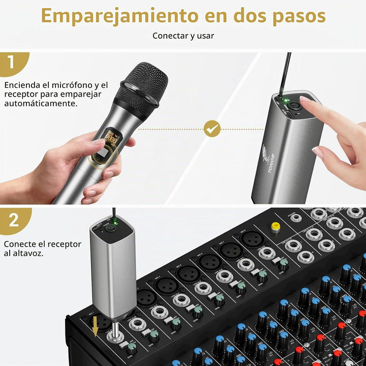TONOR Micrófonos inalámbricos, sistema de micrófono dinámico de met...