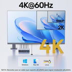 Conmutador KVM HDMI 2 monitores 2 computadoras - 4K@60Hz aluminio