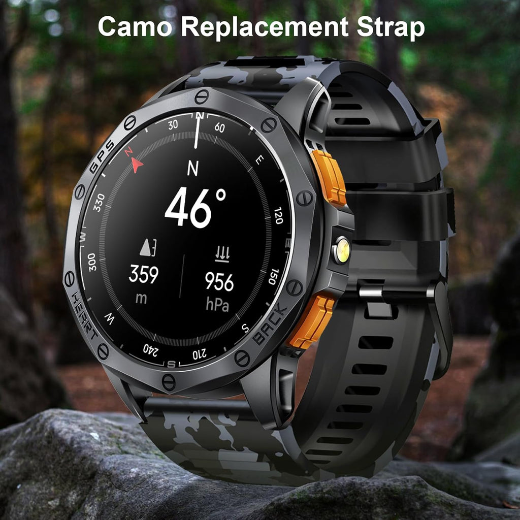 Relojes inteligentes militares con GPS integrado, más de 170 modos deportivos para hombres con linterna, reloj inteligente para teléfonos Android y iPhone, pantalla AMOLED de 1.43 pulgadas, llamadas