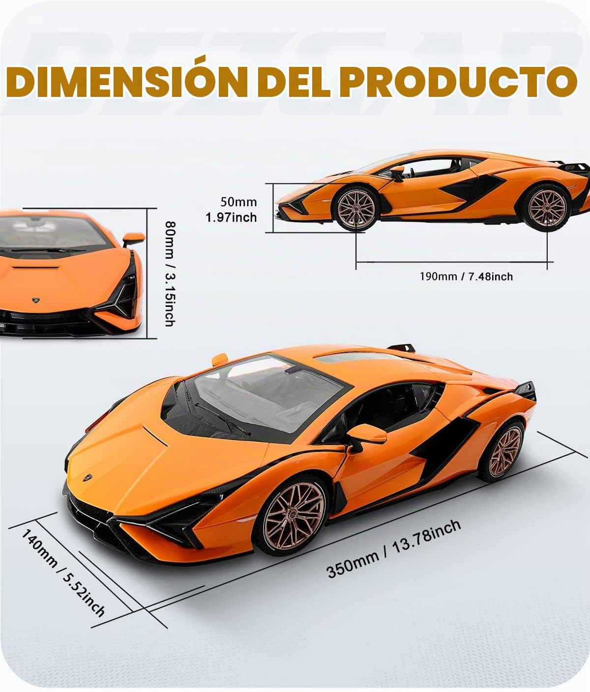 BEZGAR Auto de control remoto - 1:14 Lambo Sián FKP 37 eléctrico, deportivo, de carreras, juguete de auto con puerta abierta, serie de autos RC con licencia de 2.4Ghz para niñas y niños de 8, 9, 10