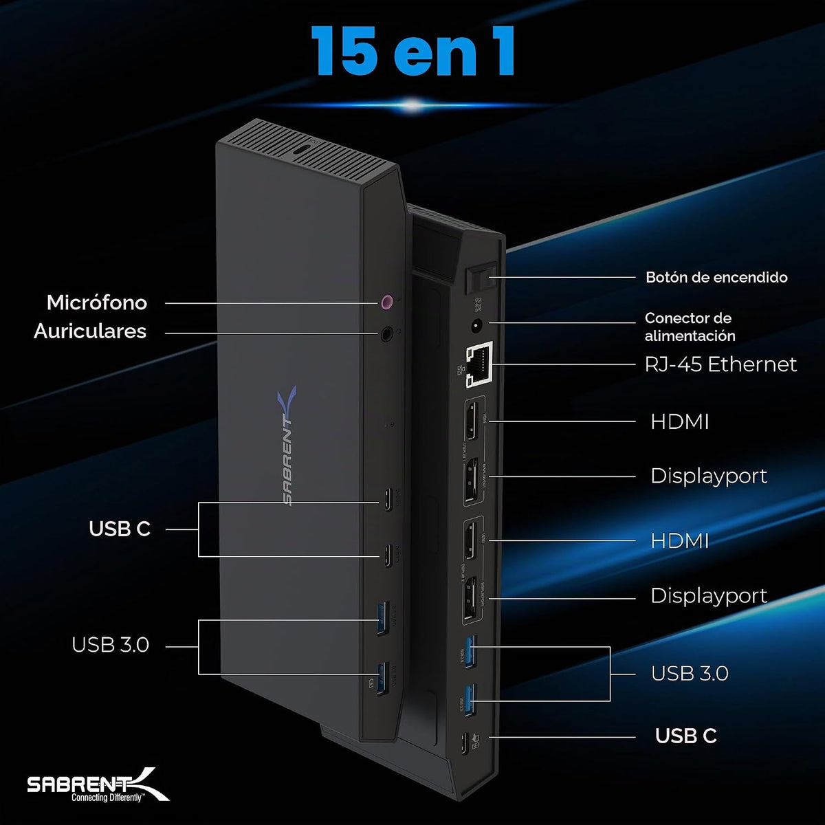 SABRENT Estación de acoplamiento universal USB-C Dual 4K, USB-C PD (DS-WSPD