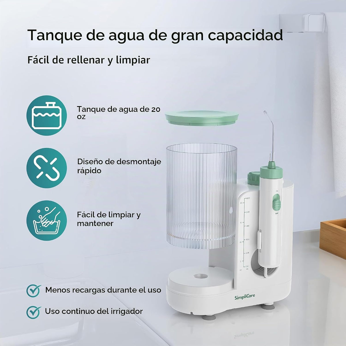 Irrigador dental profesional para encimera, 21-160 PSI, tanque
