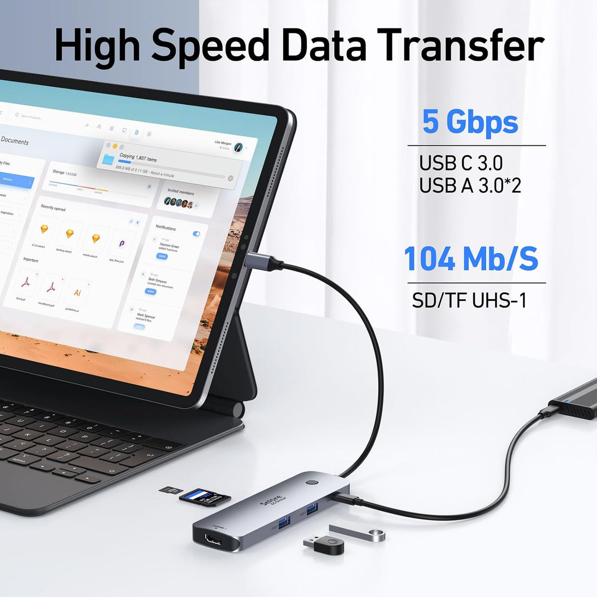 Selore - Estación de acoplamiento USB C con monitor HDMI dual, adap...