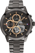 Reloj elegante de hombre Tommy Hilfiger – Cuarzo multifunción, caja de acero inoxidable, esfera esqueletizada, brazalete de eslabones – Regalo para él