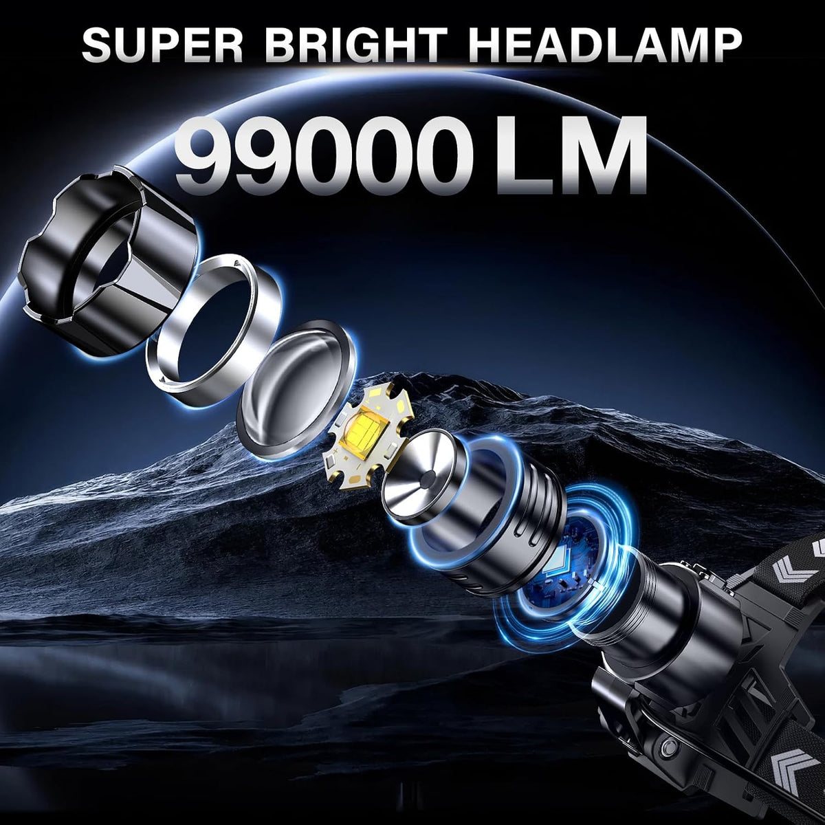 Lámpara FINICO Faro LED recargable de 99000 lúmenes altos (paquete de 2)