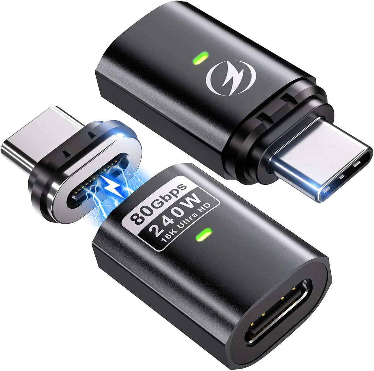 Adaptador Magnético USB C de 240W, 2 Unidades de Adaptador Recto de 24 Pines con Tapón de Polvo
