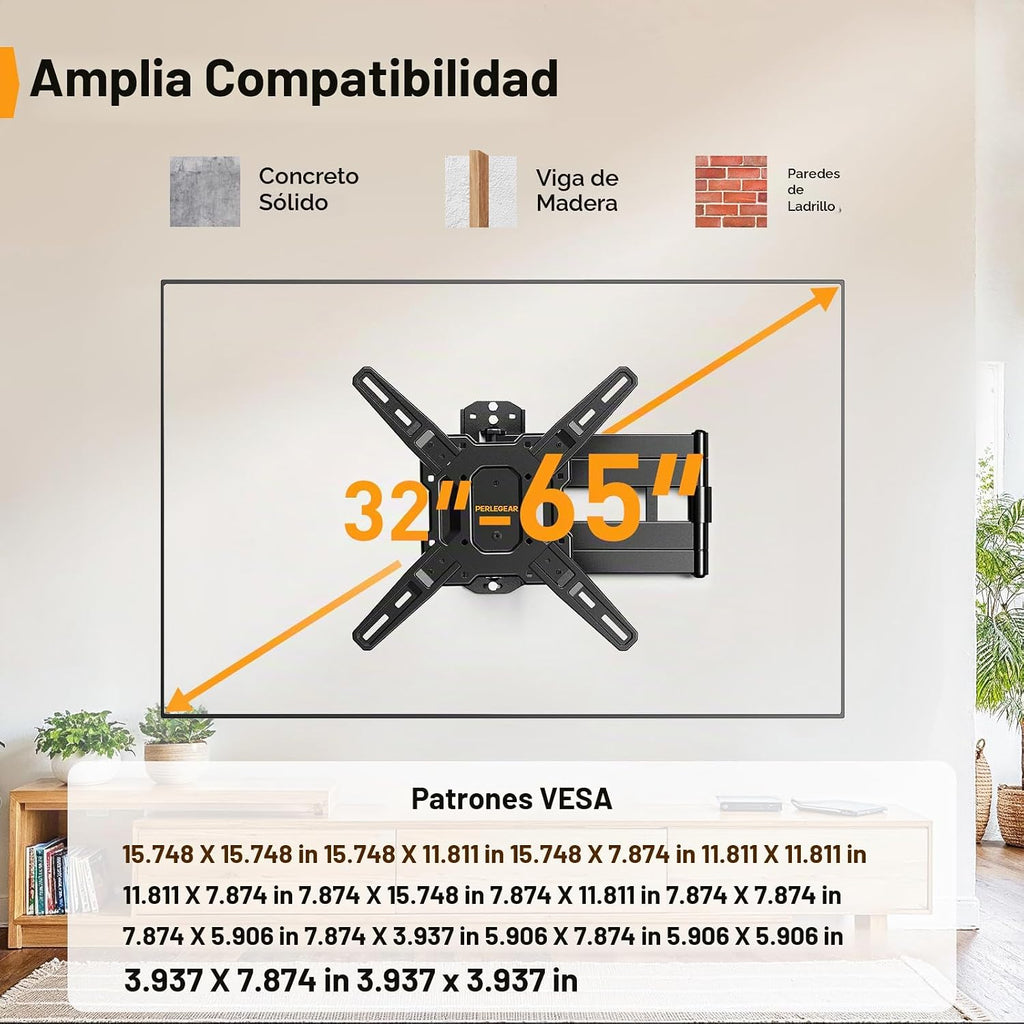 Perlegear Soporte de pared para TV de brazo largo para televisores de 32-65