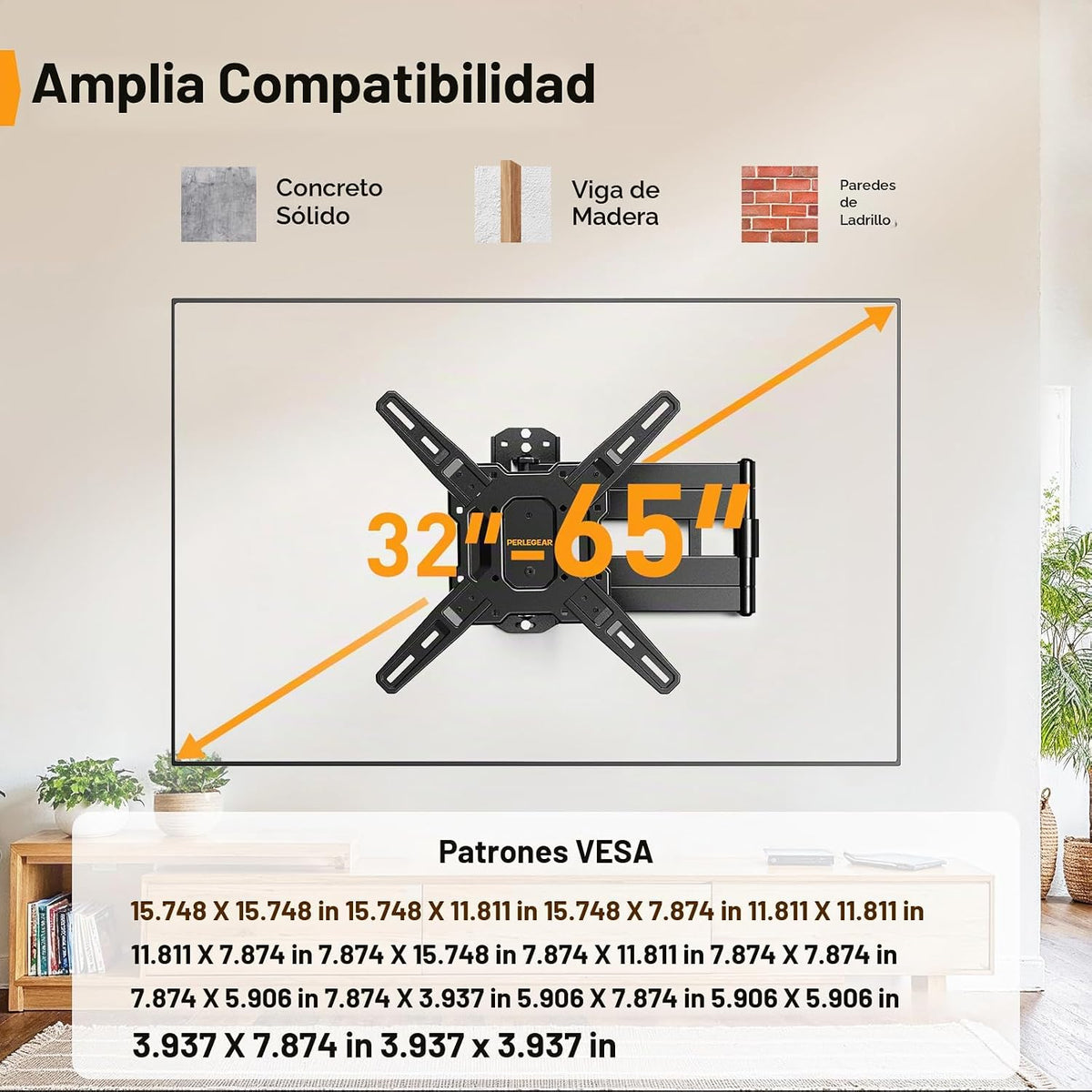 Perlegear Soporte de pared para TV de brazo largo para televisores de 32-65