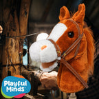 Nature Bound - Caballo de palo hecho a mano, peluche hecho a mano, pony de palo, con sonidos (marrón bahía)