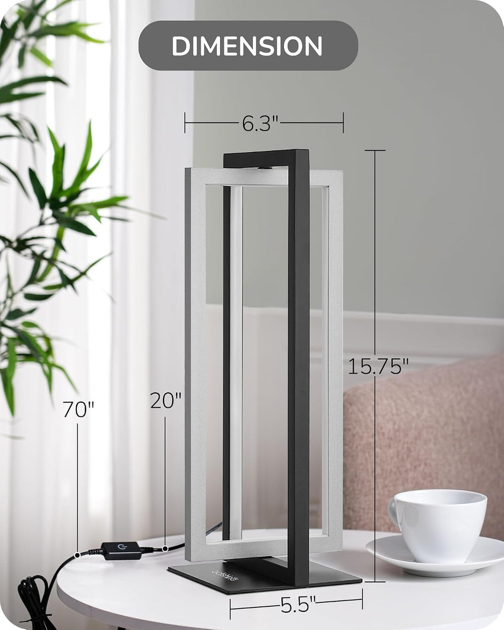 Lámpara EDISHINE Moderna lámpara de mesa LED, 750 lm, lámpara de noche regulable continua, 3 temperaturas de color, lámpara de mesita de noche con control de interruptor para sala de estar, dormitorio