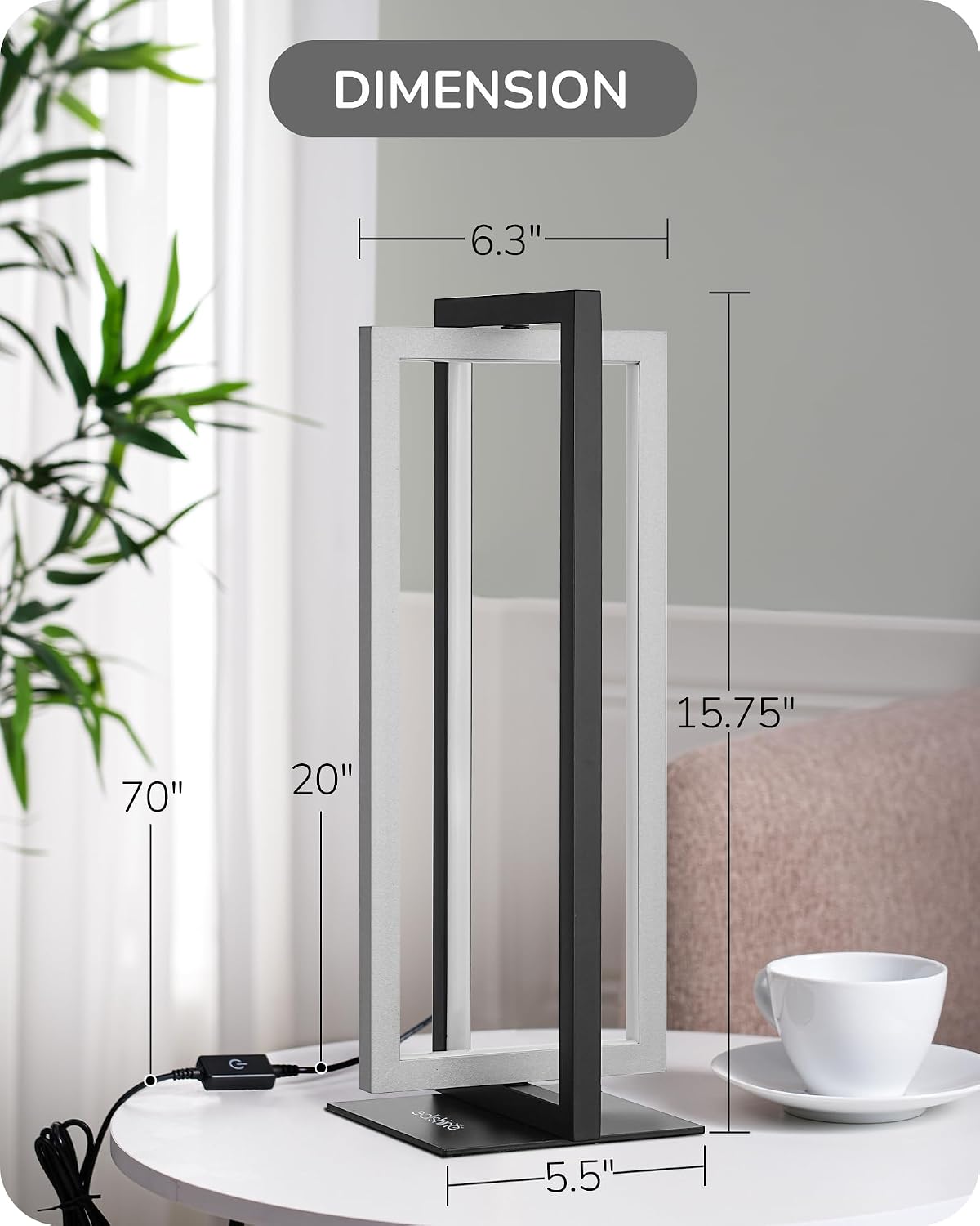 Lámpara EDISHINE Moderna lámpara de mesa LED, 750 lm, lámpara de noche regulable continua, 3 temperaturas de color, lámpara de mesita de noche con control de interruptor para sala de estar, dormitorio