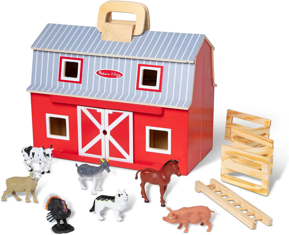 melissa & doug Fold and Go de madera granero, Versión estándar, Multi Color