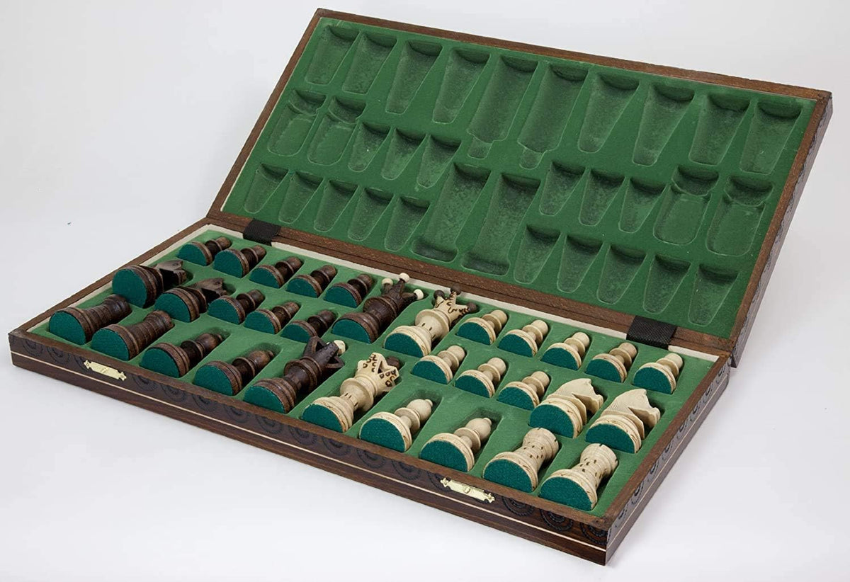 Juego de ajedrez de madera europeo hecho a mano con tablero de 21 pulgadas y piezas de ajedrez talladas a mano