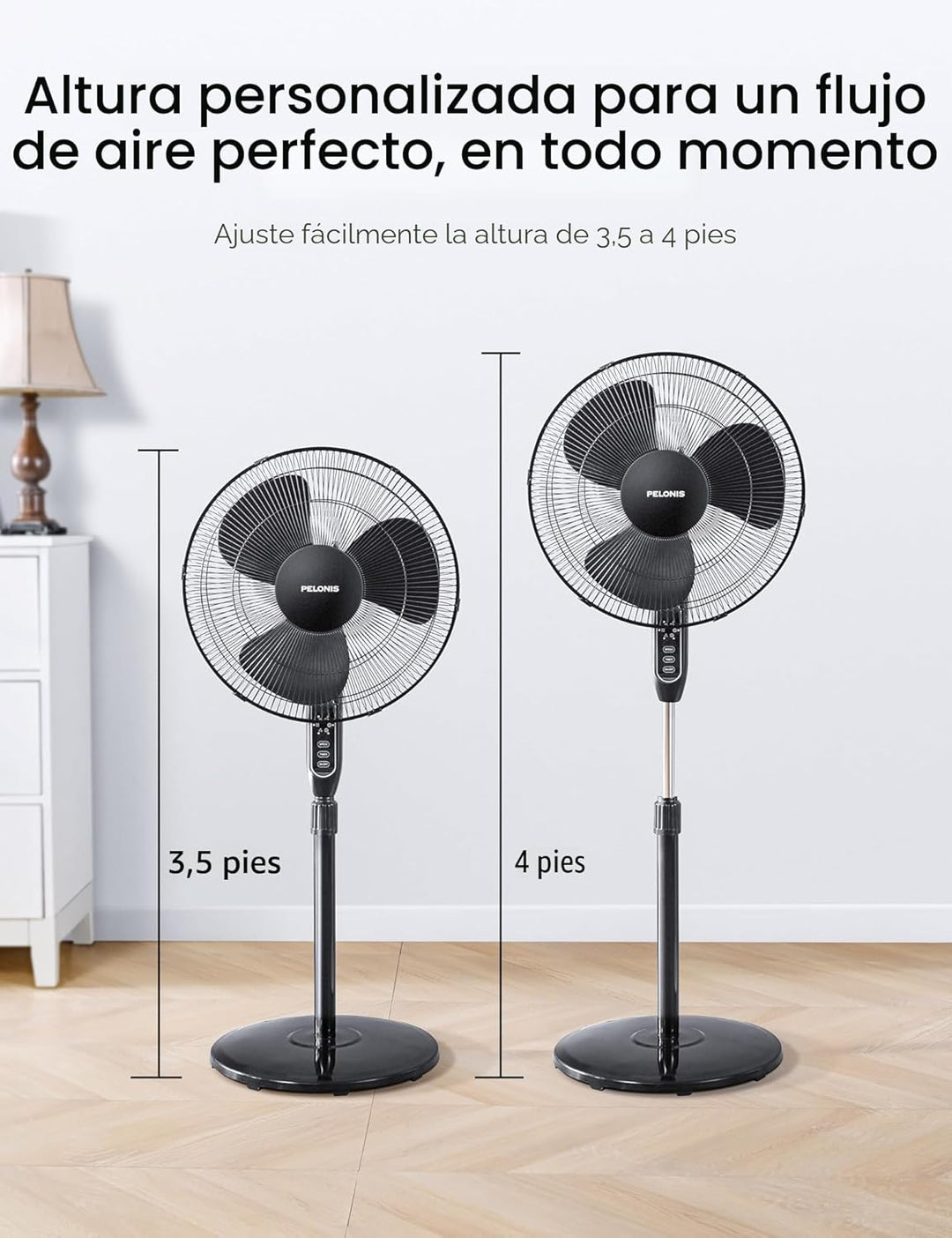 PELONIS Ventilador de pedestal oscilante ajustable de 16" con c...