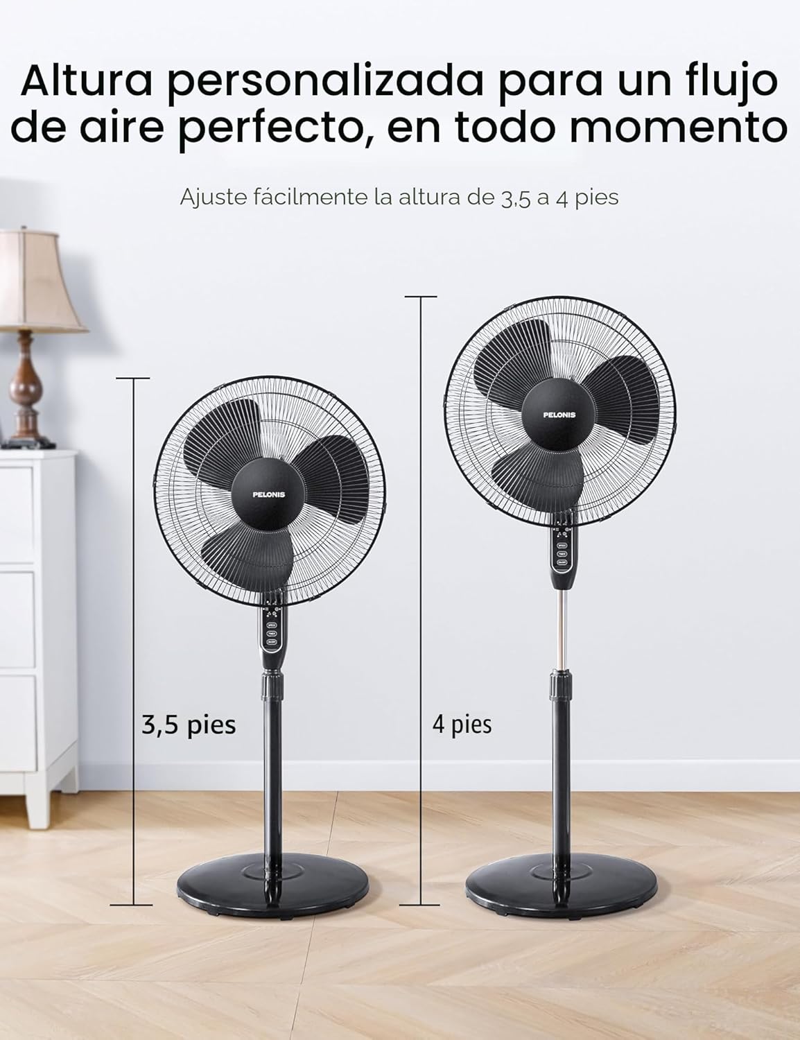 PELONIS Ventilador de pedestal oscilante ajustable de 16" con c...