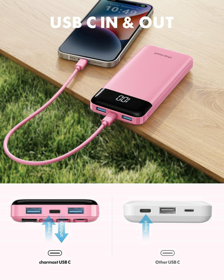 Charmast Cargador portátil con cables incorporados, banco de energí...