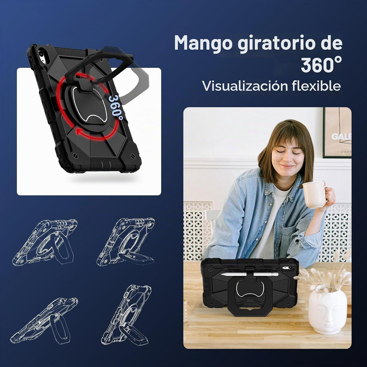 Funda para iPad (A16) de 11ª Generación de 11 Pulgadas (2025) / Funda para iPad de 10ª Generación de 10.9 Pulgadas (2022) con Soporte Giratorio de 360°, Protector de Pantalla, Soporte para