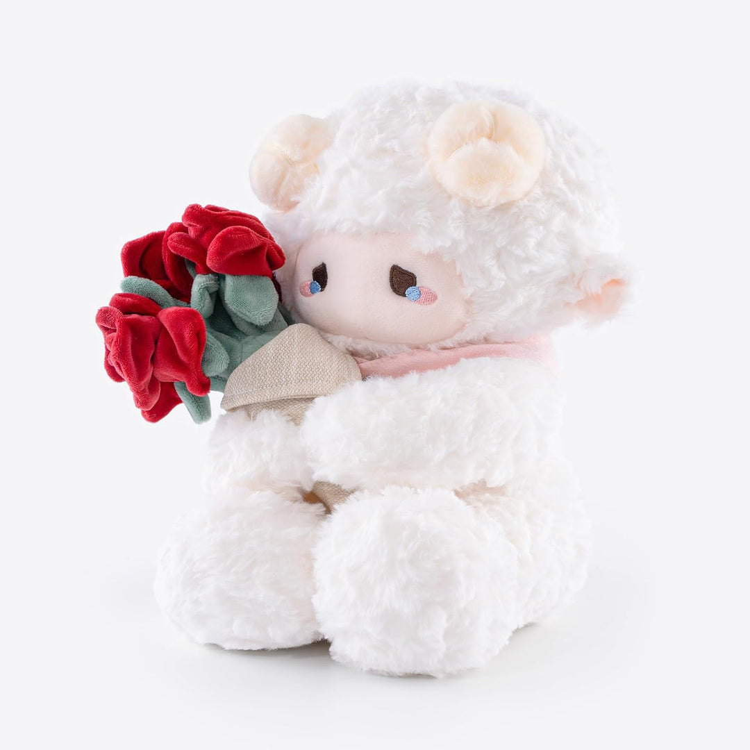 Peluche de cordero blanco de 11.4 pulgadas con ramo extraíble de ro...