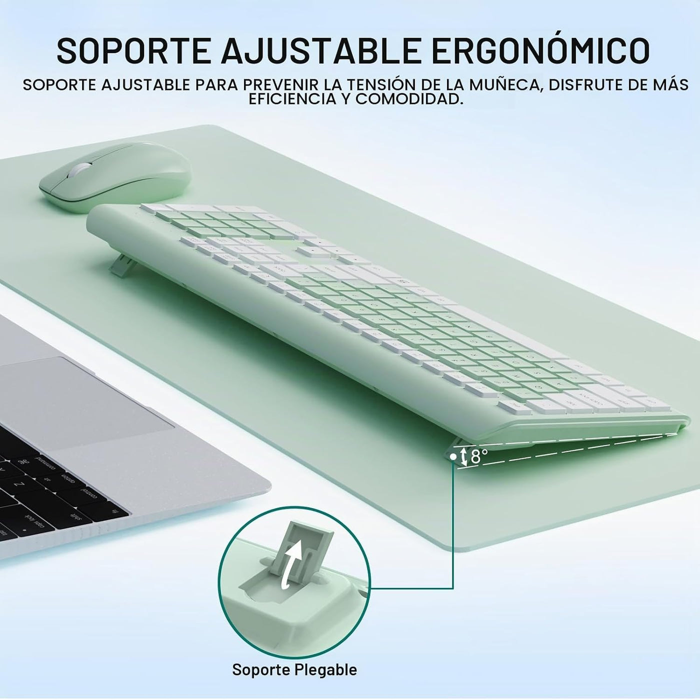Combo de teclado y mouse inalámbricos, teclado ergonómico silencios...
