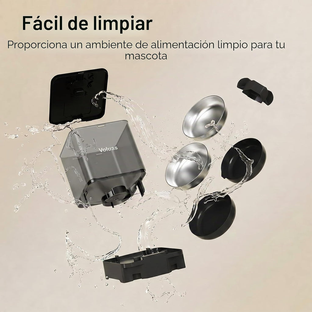 Comedero Automático VOLUAS para Dos Gatos con Dos Platos de Acero Inoxidable, 6L