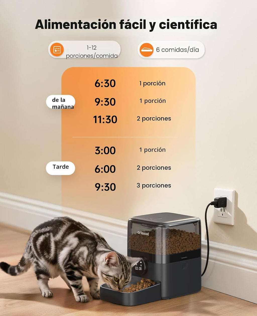oneisall Comedero automático para gatos grandes y aperitivos, 12 tazas/3
