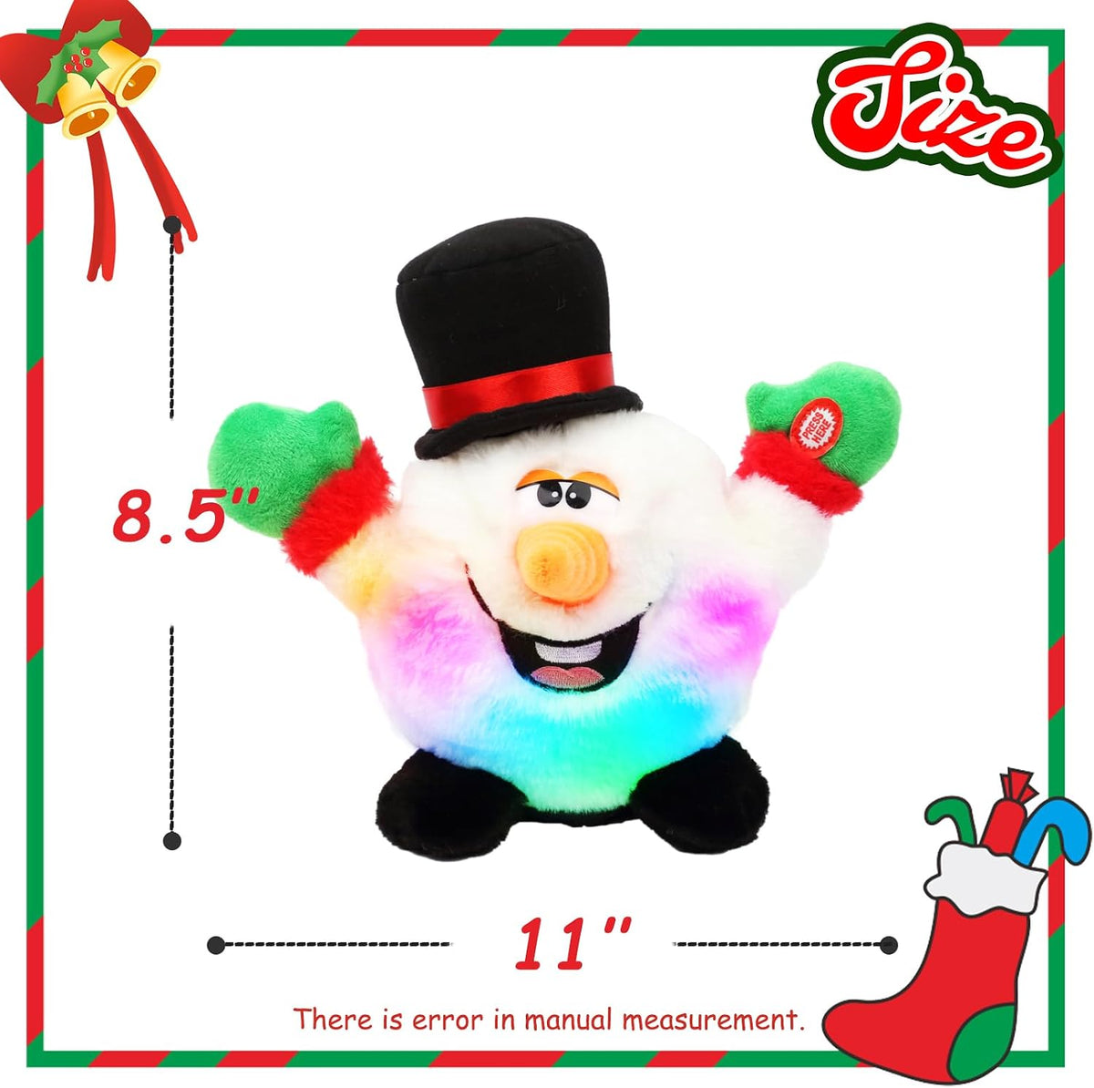 Hopearl Juguete interactivo de Navidad que canta, baila, muñeco de nieve, muñeco de nieve, juguete de peluche animado, regalo para niños pequeños, niños y niñas, 11 pulgadas