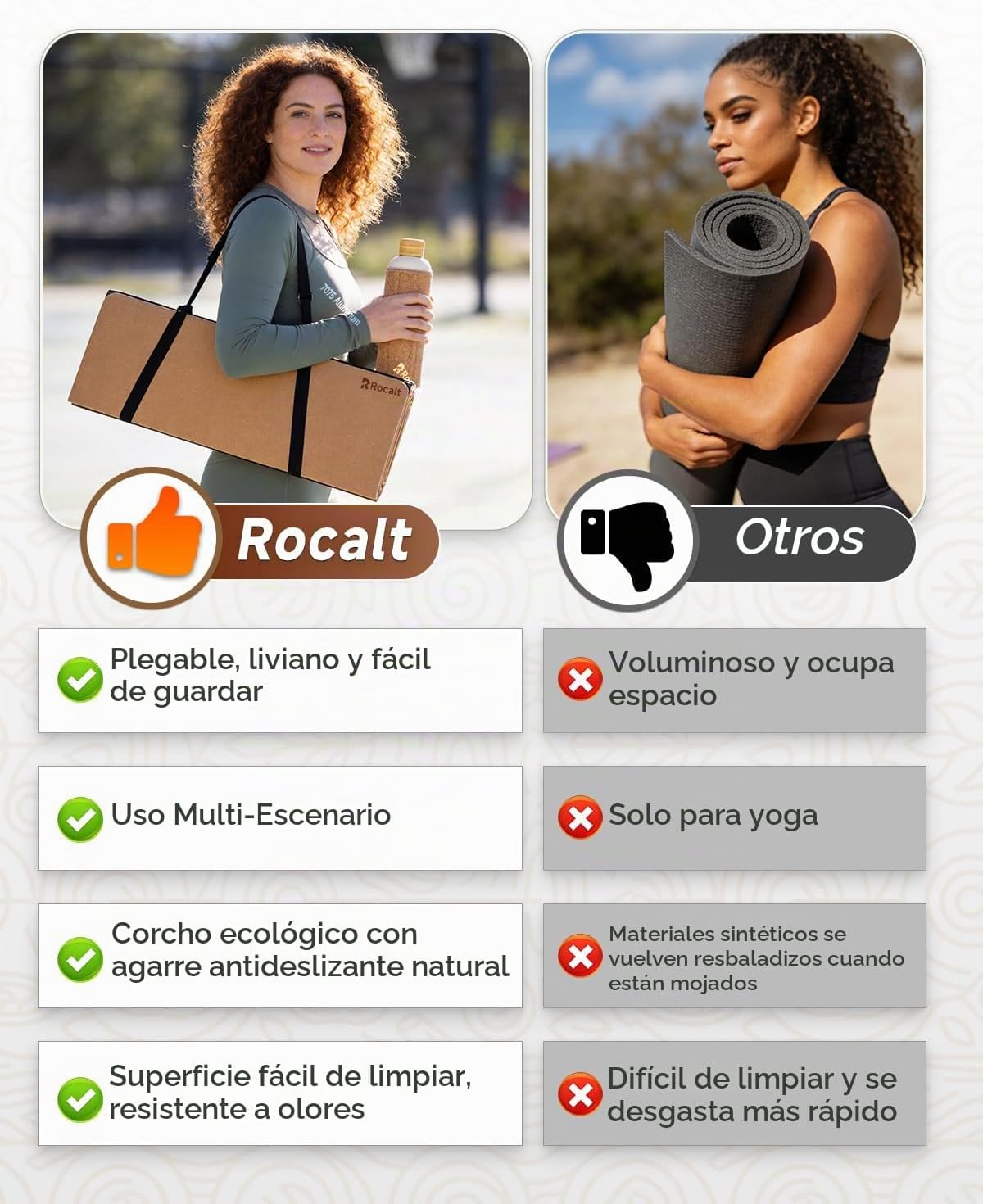 Rocalt Esterilla de yoga plegable de corcho, 0.197 in, antideslizante, 69 x