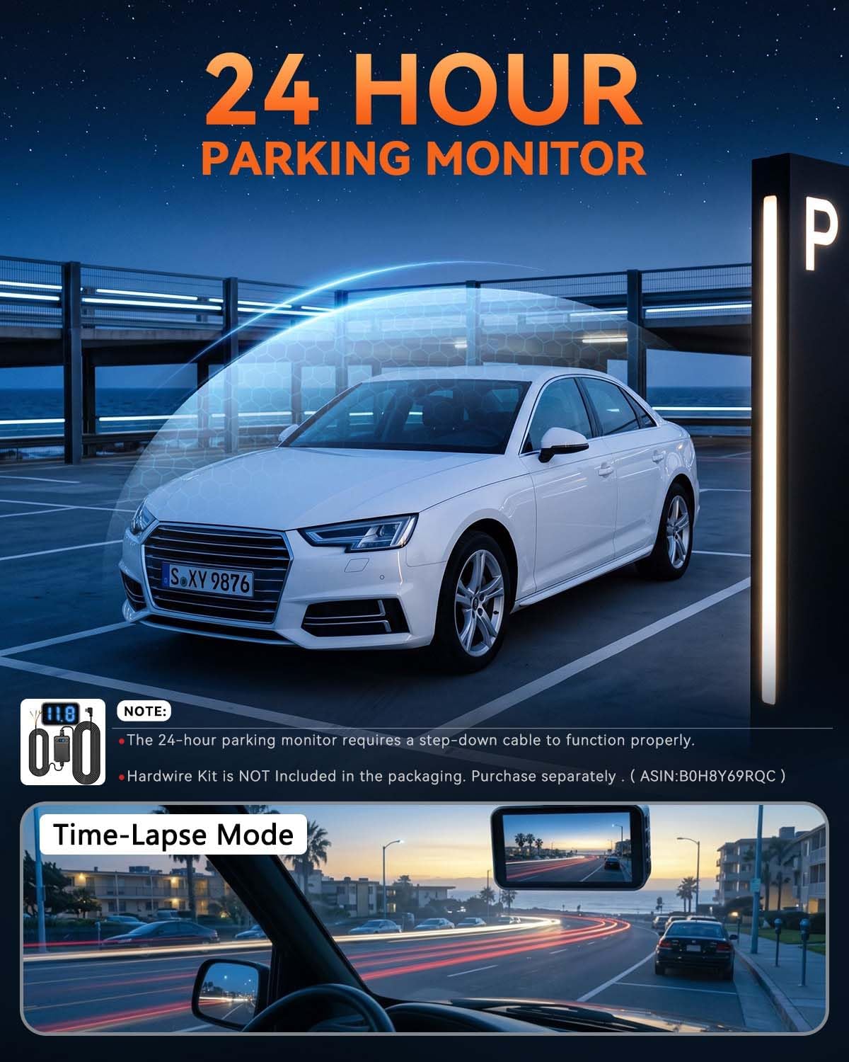 4K+4K Dash Cam Dual Frontal y Trasera, Tarjeta de 128GB gratis, Visión Nocturna Estelar