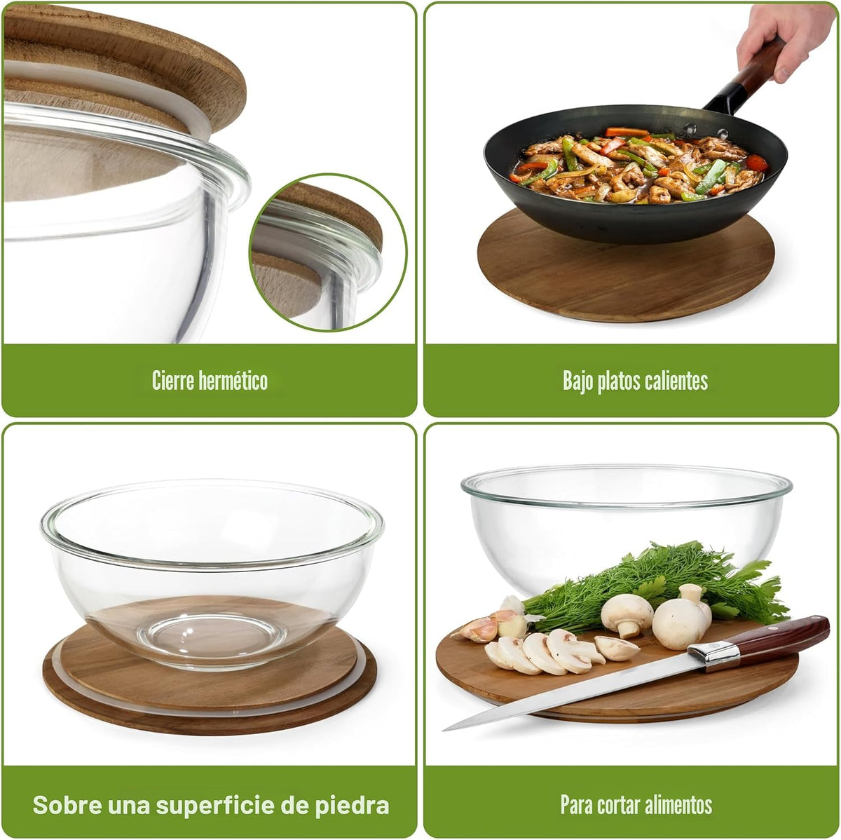 Juego de 5 cuencos apilables de vidrio para mezclar con tapas