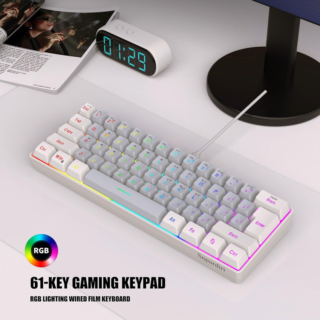Snpurdiri - Teclado para videojuegos 60% con cable, pequeño, ultra...