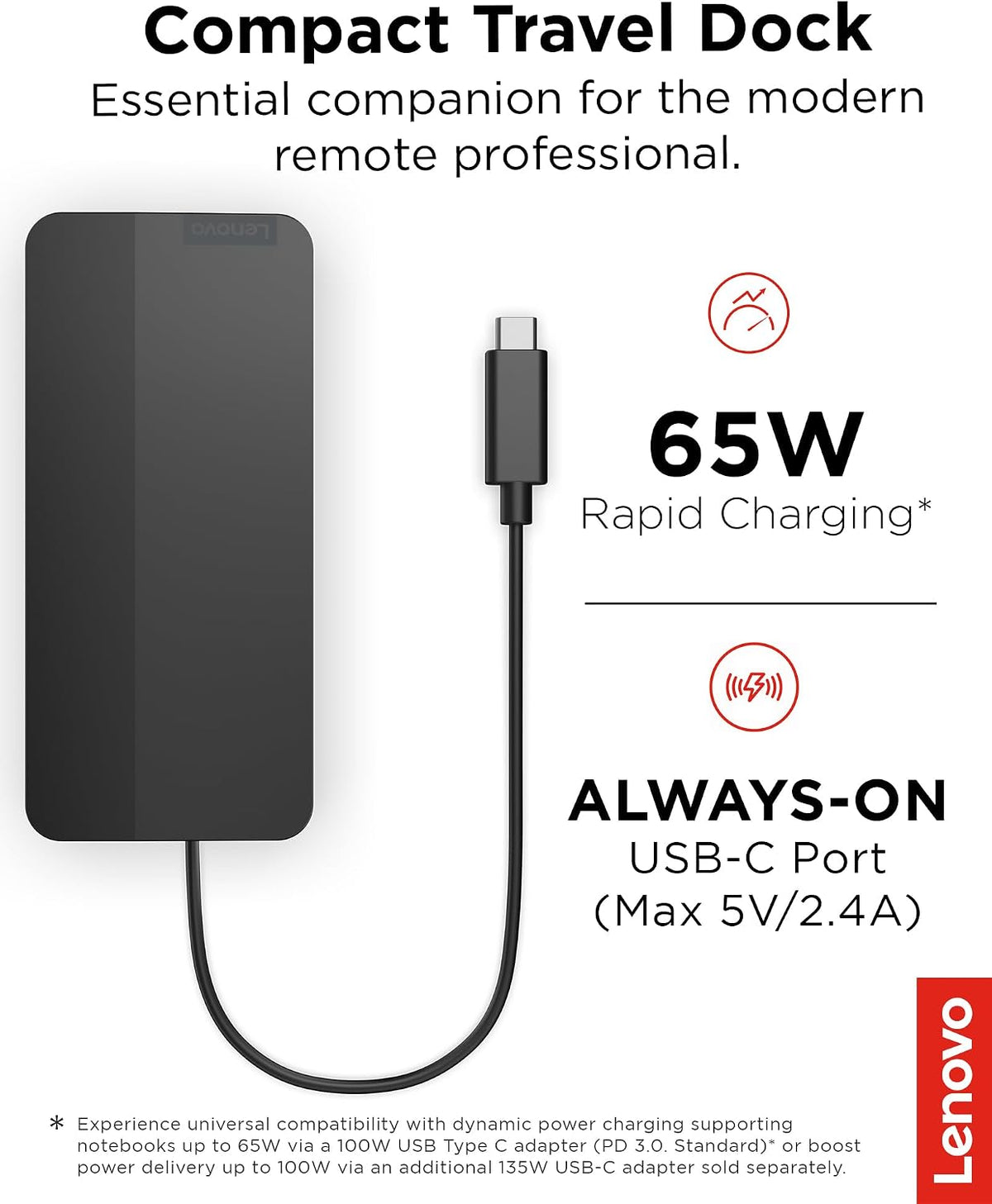 Lenovo Base de viaje USB-C de doble pantalla con adaptador de corri...
