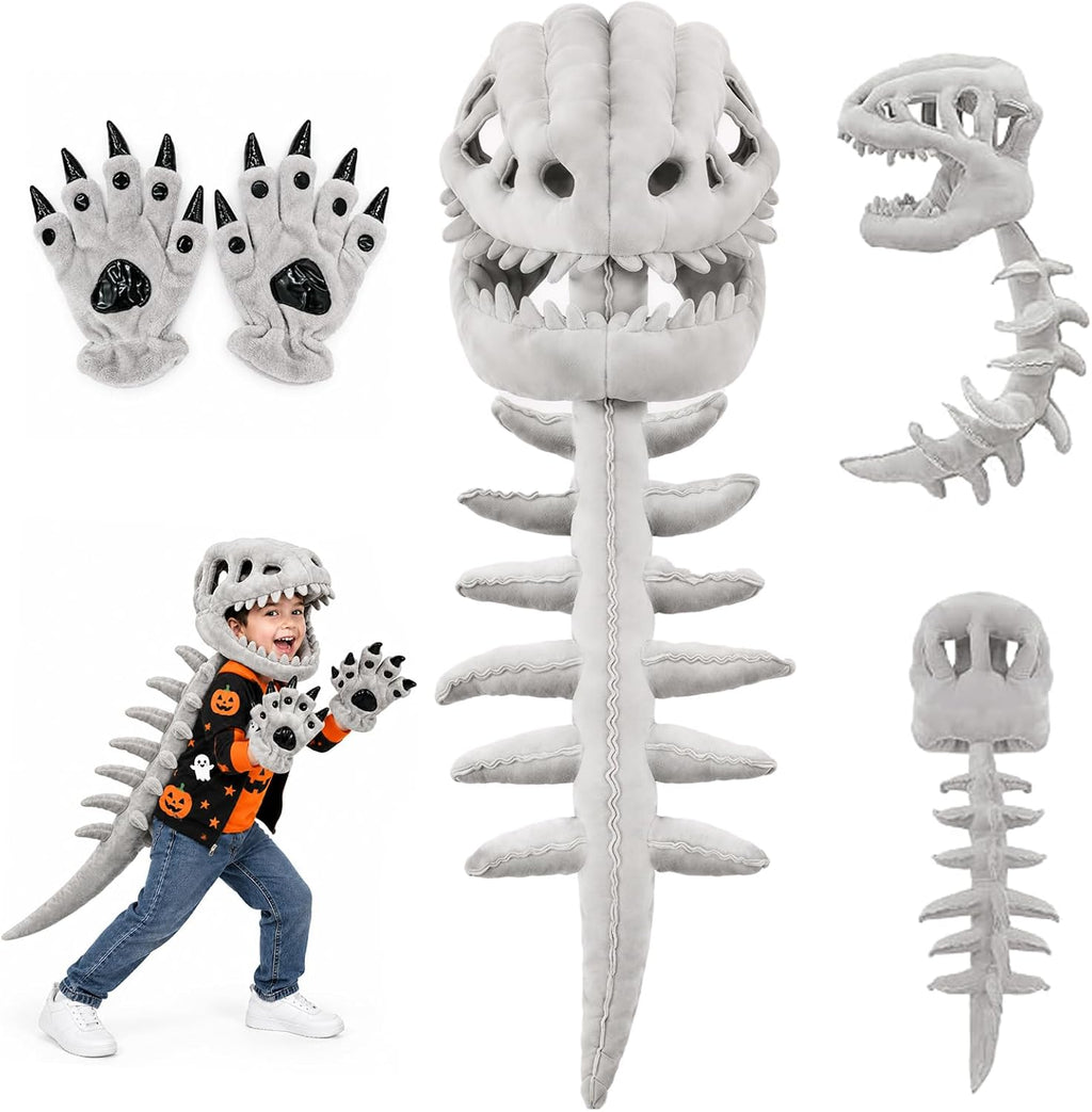 Disfraz de esqueleto de dinosaurio con guantes, disfraz de