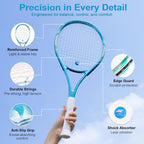 Juego de raquetas de tenis de 27 pulgadas, raquetas de tenis preencordadas para 2 jugadores para adultos, 2 cintas de sobreagarre, 3 pelotas, 2 pulseras y bolsa de transporte, para