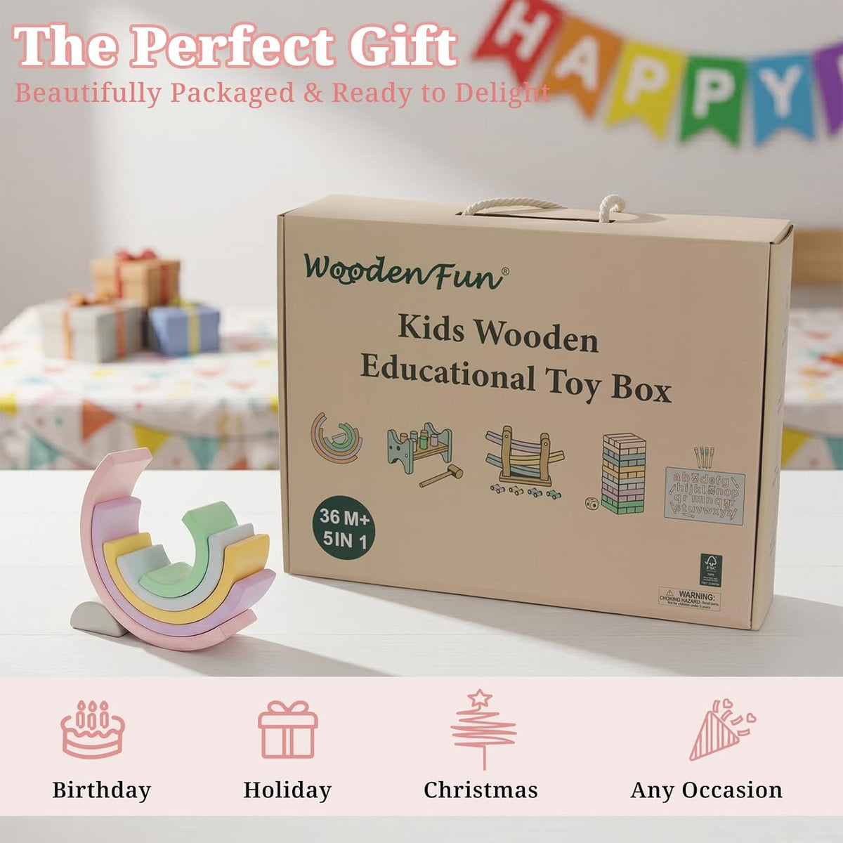 WOODENFUN Juego de juguetes Montessori de madera para niños, juego