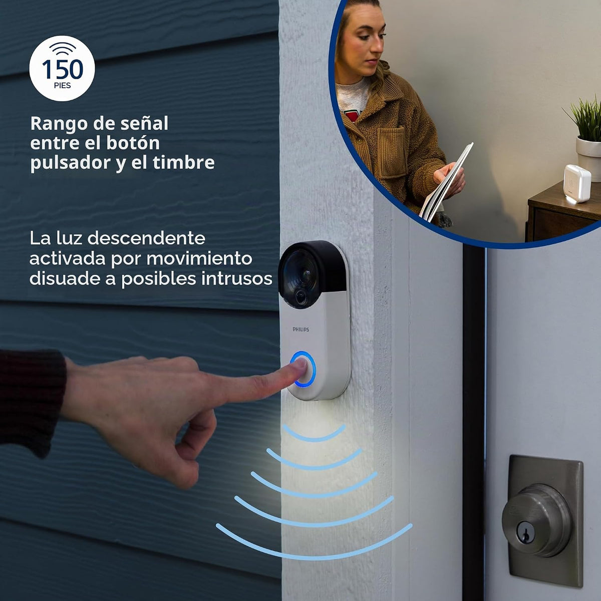 Kit de Timbre de Seguridad Inalámbrico PHILIPS, Timbre Señuelo con Cámara de Puerta