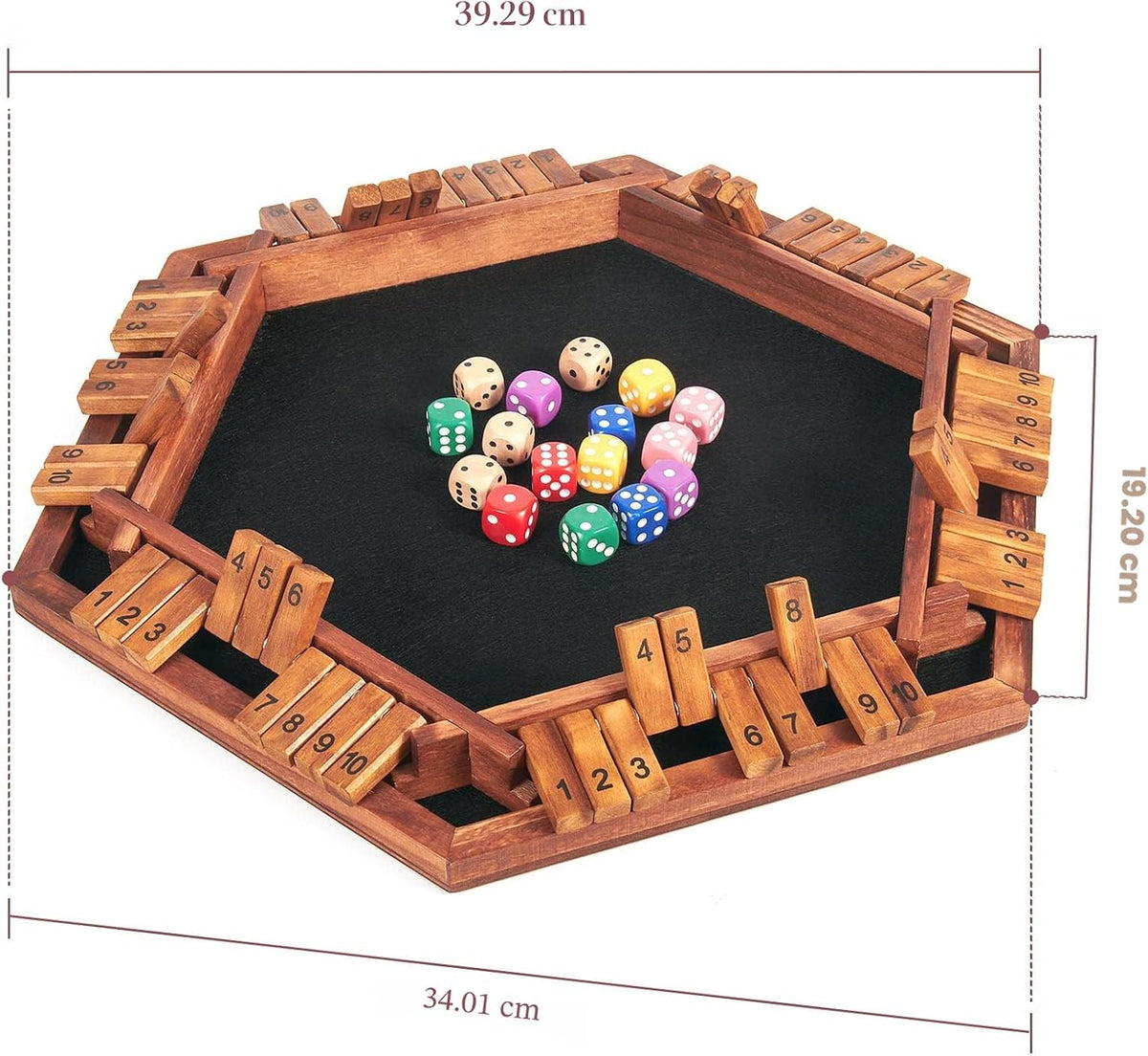 AMEROUS - Juego mejorado de dados "Shut The Box" para 1-6 jugadores, juego de mesa de madera para matemáticas con 16 dados para niños, adultos, familia, aula, hogar, fiesta o bar
