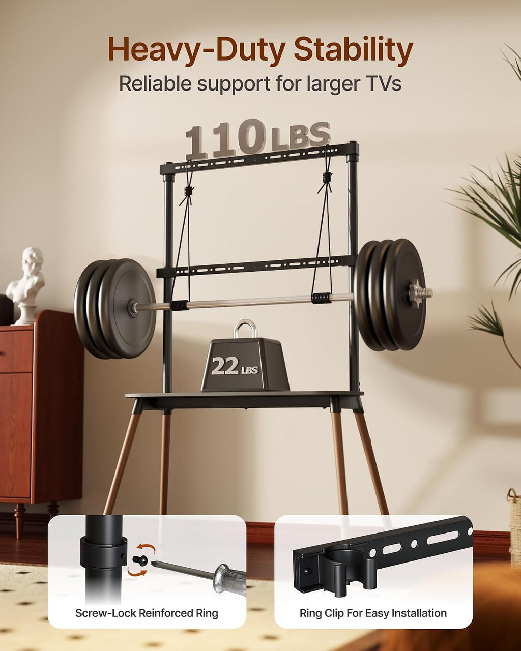 Soporte de TV con caballete de 4 patas para televisores de 49 a 86