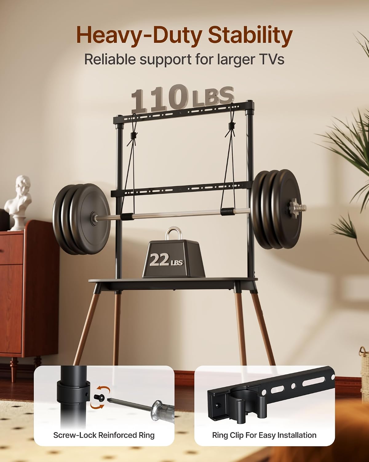 Soporte de TV con caballete de 4 patas para televisores de 49 a 86