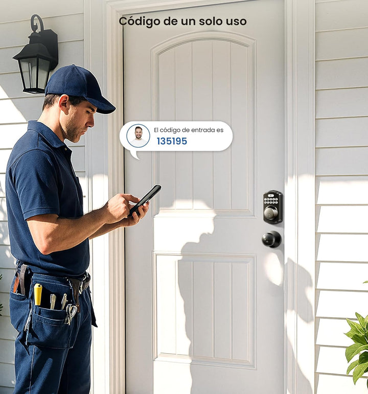 Veise Cerradura de puerta de entrada sin llave con 2 perillas, cerr...