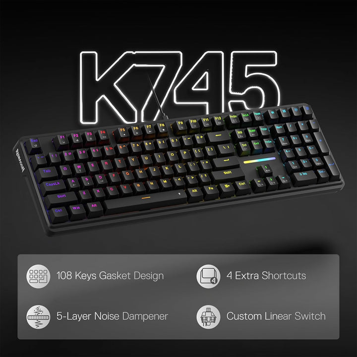 Redragon K745 Teclado Gaming RGB con Cable y Junta, Teclado Mecánic...