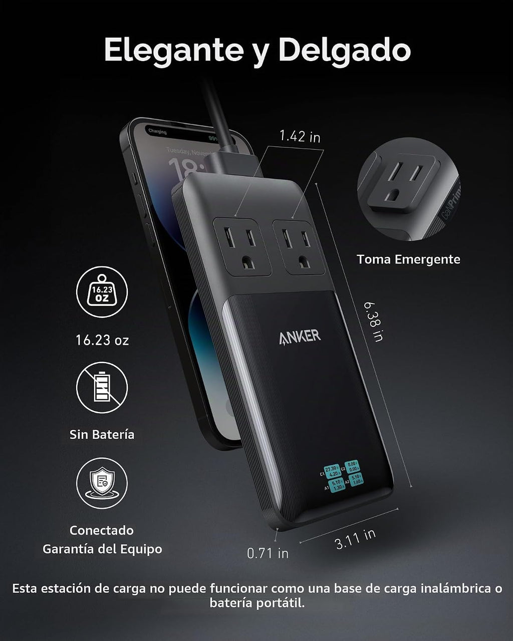 Anker Prime carga Station, 140W 6-en-1 Travel Power Strip, 2 USB C
